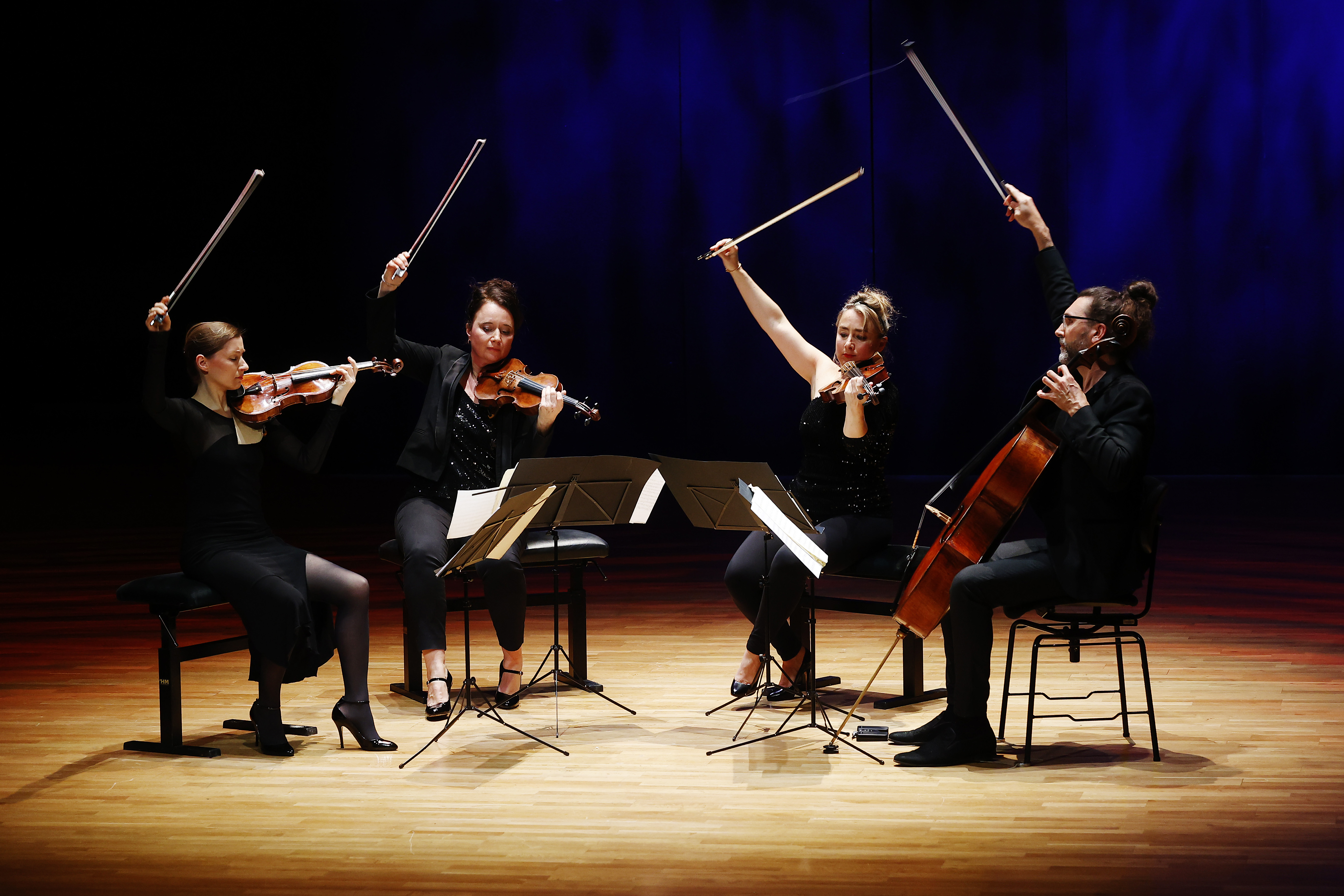 Quatuor Psophos.
Mathilde Borsarello Herrmann, violon. Bleuenn Le Maître, violon. Cecile Grassi, alto. Guillaume Martigné, violoncelle. Conservatoire Darius Milhaud. 04/04/2024. Aix-en-Provence. Photo Caroline Doutre / Festival de Pâques